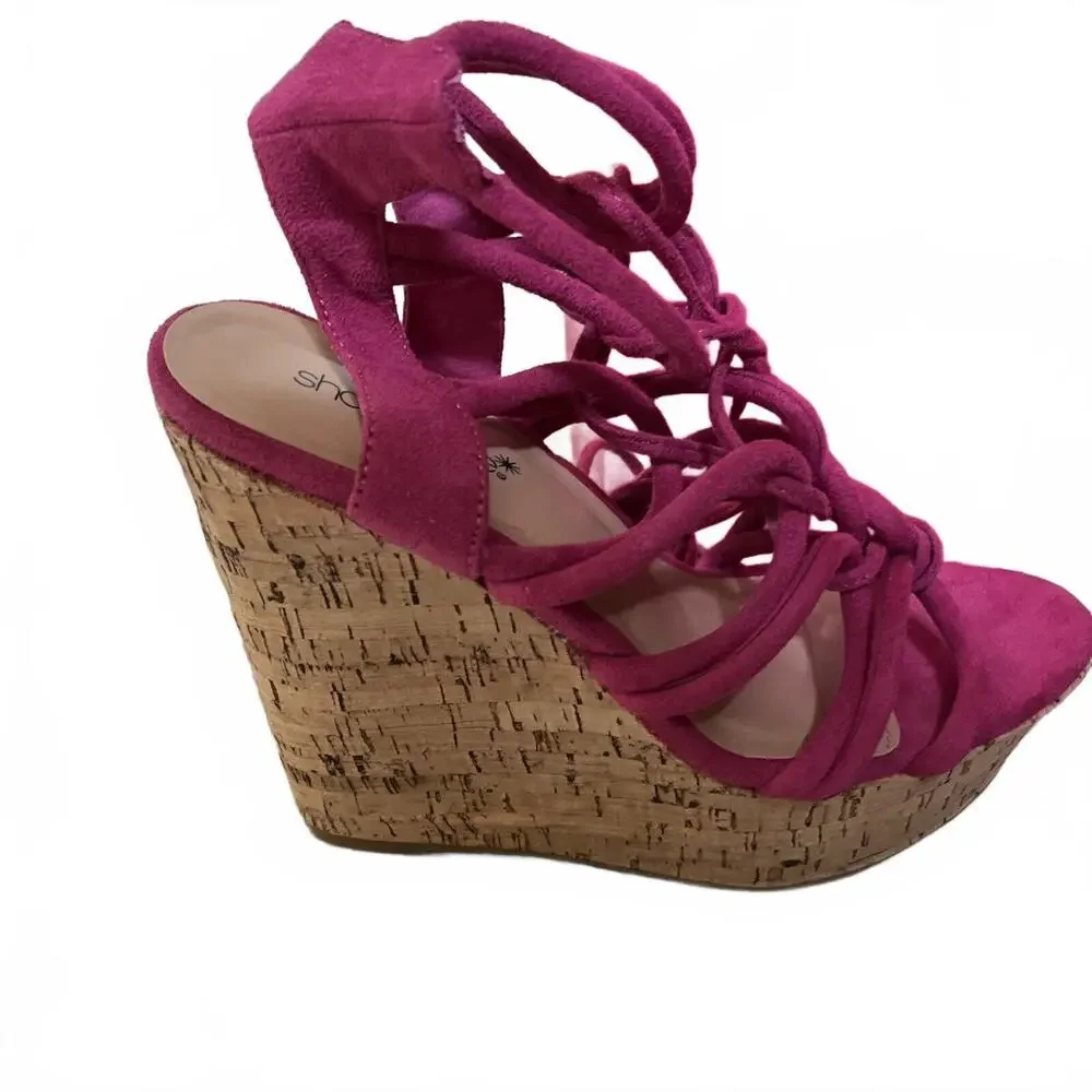 🦄😎🩷Pink Shoedazzle 7.5 Wedge High Heels - Ankle Strap Wedges Karlotta EUC
